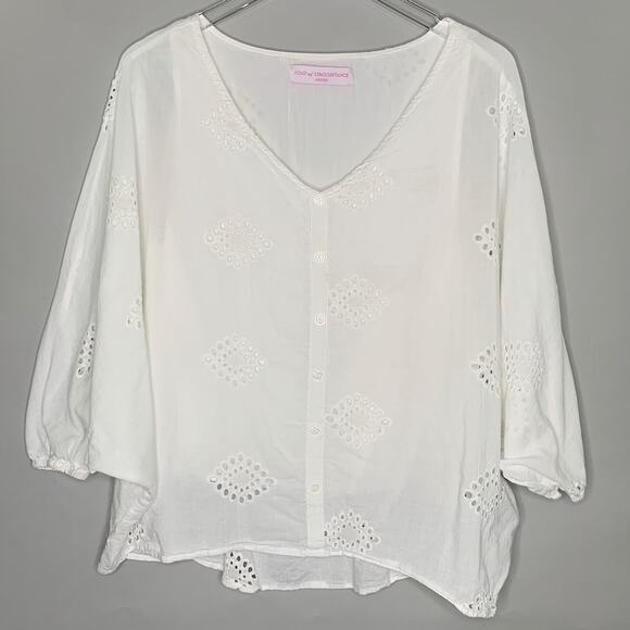 Pomp and Circumstance M White Button Front Eyelet Detail Top 100% Cotton - Picture 1 of 9